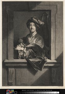 Rycina przedstawiająca samego siebie Hyacinthe Rigaud, koniec XVII-XVIII w.