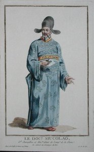 Doktor Scolau z „Recueil des Estampes, Representant les Rangs et les Dignites, według stroju wszystkich istniejących narodów”, wydanej w 1780 r. (rycina ręcznie kolorowana) autorstwa Pierre Duflos