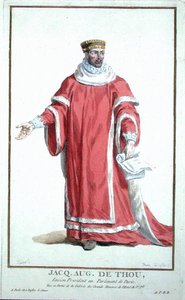 Jacques Auguste de Thou (1533-1617) z „Receuil des Estampes, Representant des Rangs et les Dignites, według stroju wszystkich istniejących narodów”, wydanej w 1780 r. (rycina ręcznie kolorowana) autorstwa Pierre Duflos