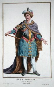 Jan III Sobiewski (1629-96) Król Polski z „Receuil des Estampes, reprezentujący szeregi i dostojników według stroju wszystkich istniejących narodów”, wydanej w 1780 r. (rycina ręcznie kolorowana) autorstwa Pierre Duflos