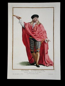 Pietro Loredano (zm. 1439) z „Kolekcja rycin, reprezentujących rangi i godności, w stroju wszystkich istniejących narodów”, wydana w 1780 r. (rycina ręcznie kolorowana) autorstwa Pierre Duflos