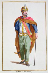 Raja-Singa król Cejlonu z „Receuil des Estampes, Representant les Rangs et les Dignites, według stroju wszystkich istniejących narodów”, wydanej w 1780 r. (ręcznie kolorowane grawerowanie)