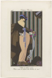 Journal of Ladies and Fashions: ilustratorzy mody Journal of Ladies and Fashions: Wiadomości o modzie Journal des Dames et des Modes, Costumes Parisiens, 1913, nr 111: Aksamitna sukienka (...) autorstwa Pierre Emile Legrain