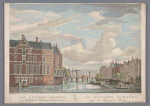 Widok na Halvemaansbrug nad Amstel w Amsterdamie Binnen Amstel van 