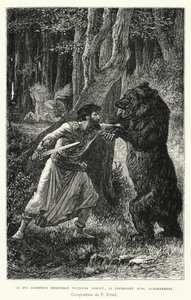 Książę Godfrey nadal stał, broniąc się zaciekle (rycina)