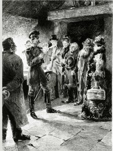 Niemiecki oficer prosi Boulle de Tallow w zamian za uwolnienie wszystkich pasażerów, którzy zostali zatrzymani przy staranności. W „Kula z łoju” Guy de Maupassant (1850-1893). Ilustracja PG Jeanniota (1848-1934). Opublikowano w Ollendorff i autorstwa Pierre Georges Jeanniot