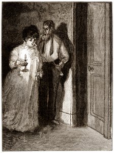 "Boule de Suif": Elisabeth Rousset odmawia przespania się z Cornudetem, początek XX wieku (ilustracja) autorstwa Pierre Georges Jeanniot