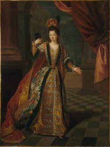 French: Portrait présumé de Mademoiselle de Nantes (Louise-Françoise de Bourbon, 1673-1743), en costume de bal autorstwa Pierre Gobert