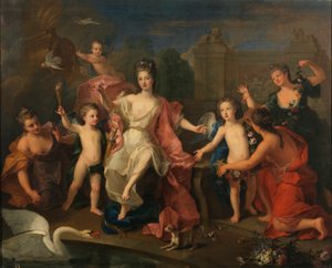 Hiszpański:  María Adelaida de Saboya, duquesa de Borgoña con sus hijos Księżna Burgundii z dwoma synami, książętami Bretanii i Anjou (przyszły Ludwik XV) autorstwa Pierre Gobert
