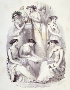 Geniusze Olimpu - w „”Les Femmes mitologiques””, rysunki G. Staala, Mery i Cte Foelix, red. G. de Gouet autorstwa Pierre Gustave Eugene Staal