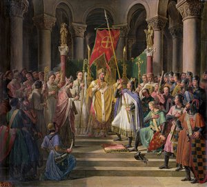 Philip Augustus (1165-1223) król Francji biorący sztandar w St. Denis, 24 czerwca 1190, 1841