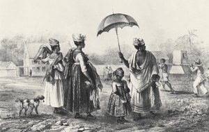 Handlarze niewolników z dziećmi, z „Podróży do Surinamu”, 1839 (lito) (zdjęcie czarno-białe) autorstwa Pierre J. (after) Benoit