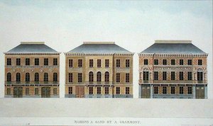 Domy w Gandawie i Grammont, Belgia, z "Choix des Monuments, Edifices et Maisons les plus remarquables du Royaume des Pays-Bas" Pierre