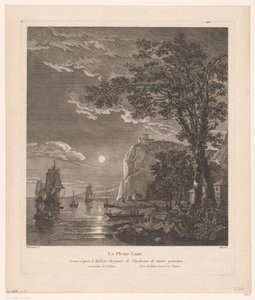 Nocny krajobraz ze statkami na wybrzeżu La Pleine Lune. (tytuł na obiekcie) autorstwa Pierre Jacques Duret