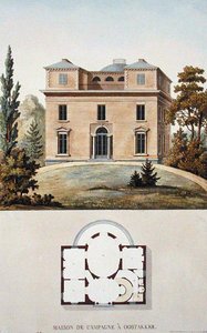 Country House w Oostakker, Belgia, z „Choice of the Most Outstanding Monuments, Buildings and Houses of the Kingdom of the Netherlands” Pierre Jacques Goetghebuer, opublikowany 1827 (akwatinta) autorstwa Pierre Jacques Goetghebuer