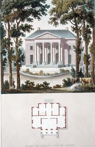 Dom wiejski w pobliżu Haarlem, Holandia, z „Wybór najbardziej wybitnych zabytków, budynków i domów Królestwa Niderlandów” Pierre