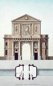 Gateway of Delft, Rotterdam, z „Wybór najwybitniejszych zabytków, budynków i domów Królestwa Niderlandów” Pierre