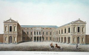 Palais Royal, Haga, z „Choice of the Most Outstanding Monuments, Buildings and Houses of the Kingdom of the Netherlands” Pierre Jacques Goetghebuer, opublikowanej w 1827 r. (akwatinta) autorstwa Pierre Jacques Goetghebuer