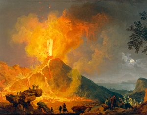 Erupcja Wezuwiusza, Pierre-Jacques Volaire (1729-1792), olej na płótnie, 52x79 cm. Szczegół.