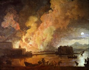 Erupcja Vesuve w Neapolu w świetle księżyca (Painting