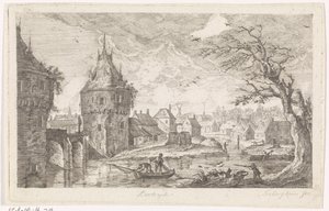 Widok na wioskę z rybakami autorstwa Pierre Joseph Jacques Tiberghien