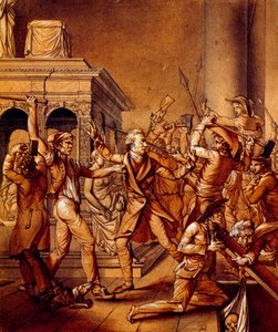 Alexandre Lenoir sprzeciwiał się rewolucjonistom, gdy chcą zniszczyć grób króla Francji Ludwika XII w bazylice królewskiej Saint Denis w 1793 r., w czasie rewolucji francuskiej autorstwa Pierre Joseph Lafontaine