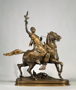 Arabski sokolnik na koniu, ok.1880 (brąz) autorstwa Pierre Jules Mene
