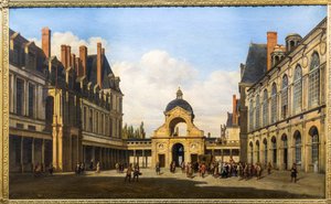Owalny dziedziniec zamku Fontainebleau. Przybycie Krystyny Szwedzkiej, królowej Szwecji
