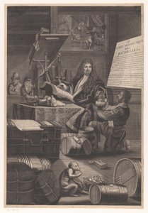 Złota waga z towarzyszącym ostrzeżeniem o niebezpieczeństwach związanych z bogactwem autorstwa Pierre Landry (attributed to)