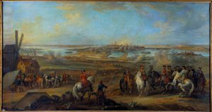 Kampania Flandrii (1745-1747): „” Król Ludwik XV (1710-1774) w siedzibie Mons w Hainaut w lipcu 1746”” Obraz Pierre Nicolas Lenfant (1704-1787) XVIII-wieczne słońce. 1,77x3,35 m²