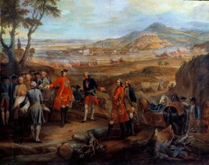 Kampania Flandrii (1745-1747): „”Oblężenie Fryburga w Brisgau w dniu 11 października 1744””” Ludwik XV kieruje operacjami wojskowymi. Obraz Pierre Nicolas Lenfant (1704-1787) XVIII w. Słońce. 2,75x2,5m²