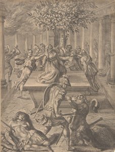 Worek Troi-Pyrrhus zabijający Priama przed 1654 r. autorstwa Pierre Lombart