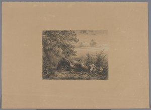 Powalone drzewo na skraju lasu Pięć prób akwaforty (tytuł serii) autorstwa Pierre Louis Dubourcq (workshop of)