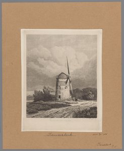 Widok na wiatrak Steenenmolen lub Rembrandta w Koudekerk aan den Rijn Wiatrak Rembrandta w Koukerk (tytuł na obiekcie)