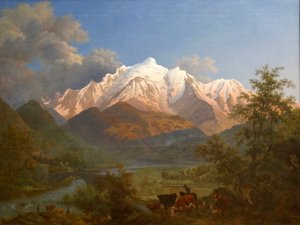 Widok na Mont-Blanc z Sallanches o zmierzchu autorstwa Pierre Louis de La Rive