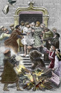 Socynianizm i Małopolski Kościół: mieszkańcy Krakowa palą na placu publicznym dzieła Fausta Socinusa (1539-1604) zobowiązując go do udziału w autodafe w 1598 r. (Socynianizm i bracia polscy: spalenie
