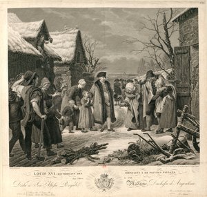 Ludwik XVI rozdawanie jałmużny biednym chłopom zimą 1788 r. 1817. autorstwa Pierre Michel Adam