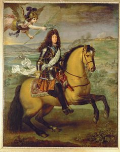 Ludwik XIV na koniu, ukoronowany zwycięstwem ... (obraz na płótnie) autorstwa Pierre Mignard