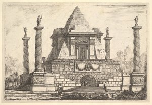 Wyimaginowana architektura z wielbłądem i figurami, według Della Bella, XVIII wiek.