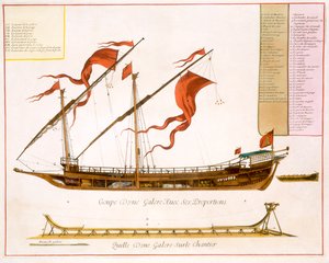 Rodzaje przesyłek: dwumasztowa kuchnia: przekrój, z „Le Naptune Francois”, ok. 1693-1700 (ręcznie barwiony grawerunek) autorstwa Pierre Mortier