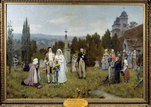 Piete zależna Scena Ślubna, młode panny młode gromadzą się na grobie zmarłego ojca jednej z młodych panny młodej. Obraz Pierre