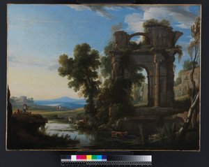 Krajobraz z klasycznymi ruinami, 1640-1645