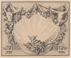 Kartusz z maskami teatralnymi autorstwa Pierre Philippe Choffard