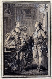 A Stingy Woman, Gallant Croc - w „”Opowieściach i opowiadaniach wierszem”” Jean La Fontaine. 1776. Ilustracja P.P. Choffarda. autorstwa Pierre Philippe Choffard