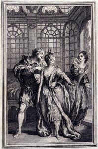 Narzeczona króla Garbe - w „Opowieściach i nowinach wierszem” Jeana La Fontaine. 1776. Ilustracja P.P. Choffarda. autorstwa Pierre Philippe Choffard