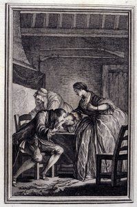 Sokół - w „Opowieściach i opowiadaniach wierszem”” Jean La Fontaine. 1776. Ilustracja P.P. Choffarda. autorstwa Pierre Philippe Choffard