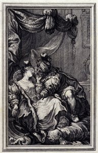 Mona Lisa - w „”Opowieściach i opowiadaniach wierszem”” Jean La Fontaine. 1776. Ilustracja P.P. Choffarda. autorstwa Pierre Philippe Choffard