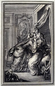 The Couturiere - w „”Opowieściach i opowiadaniach wierszem”” Jean La Fontaine. 1776. Ilustracja P.P. Choffarda. autorstwa Pierre Philippe Choffard