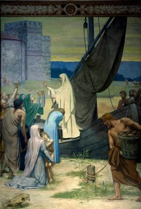 Sainte Genevieve zaopatruje paryżan obleganych przez wojska króla Hunów Attyli. Fresk Pierre