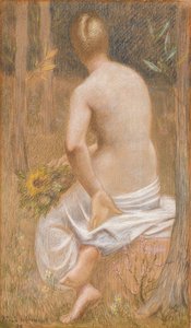Siedząca postać kobieca widziana od tyłu autorstwa Pierre Puvis de Chavannes